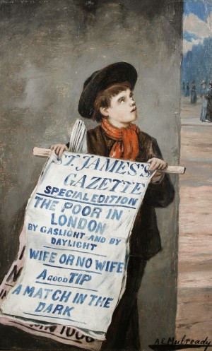 A small boy advertising the news